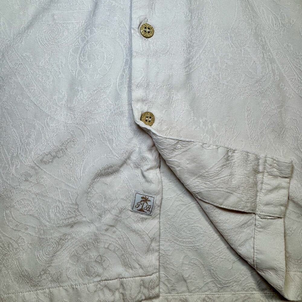 Tommy Bahama Camp Shirt Ivory Silk Men's Large 90s Western Y2K Coastal Resort - Picture 6 of 13